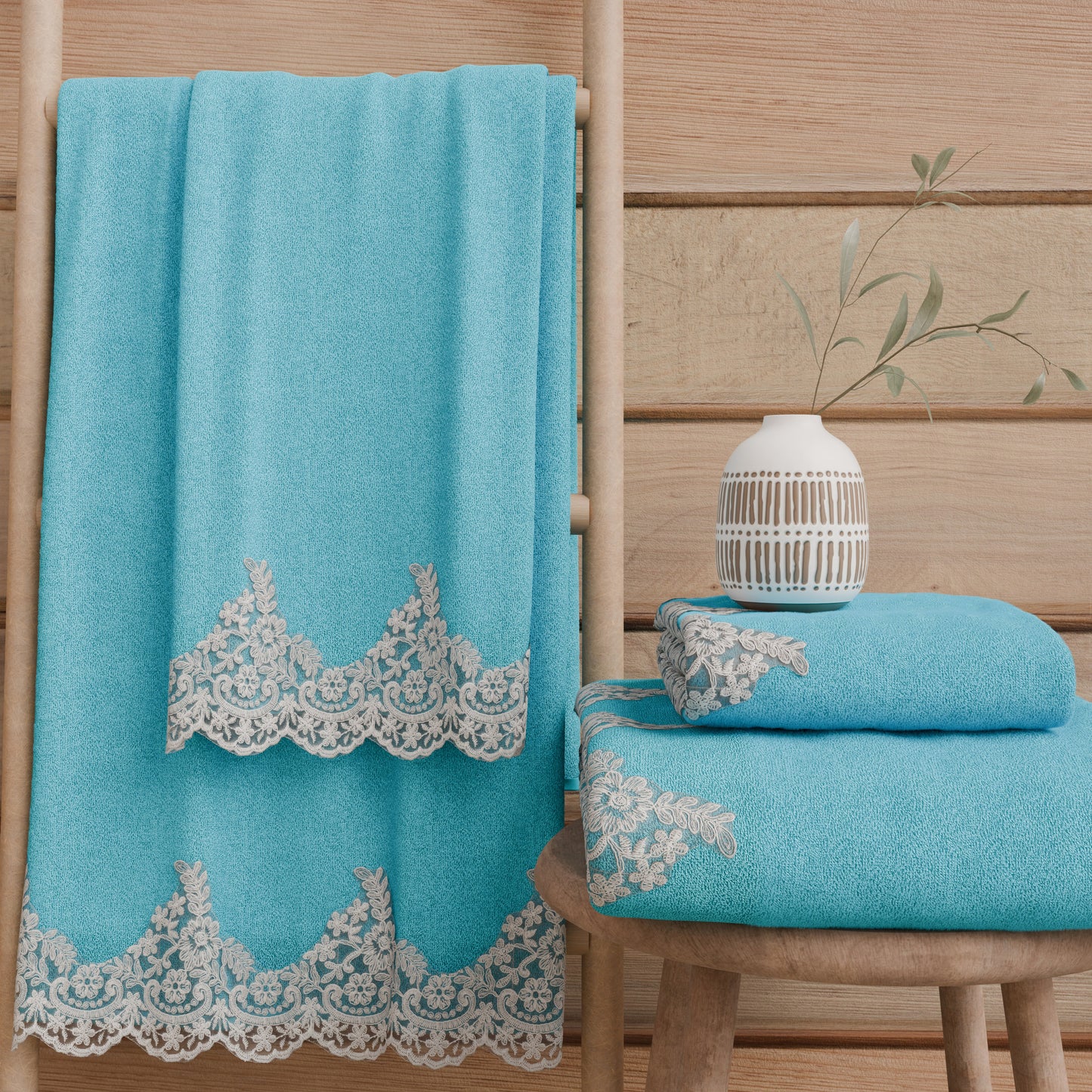 Asciugamani Bagno in Spugna in Pizzo Chantilly Maldive