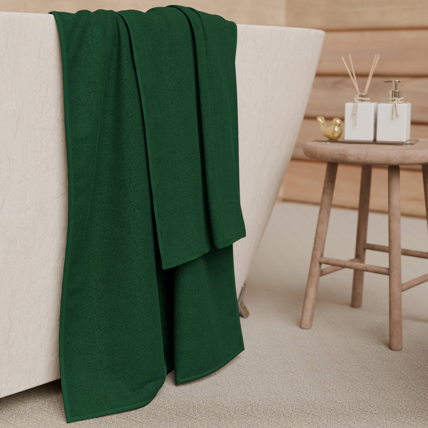 Asciugamani Bagno in Spugna Tinta Unita Verde Scuro