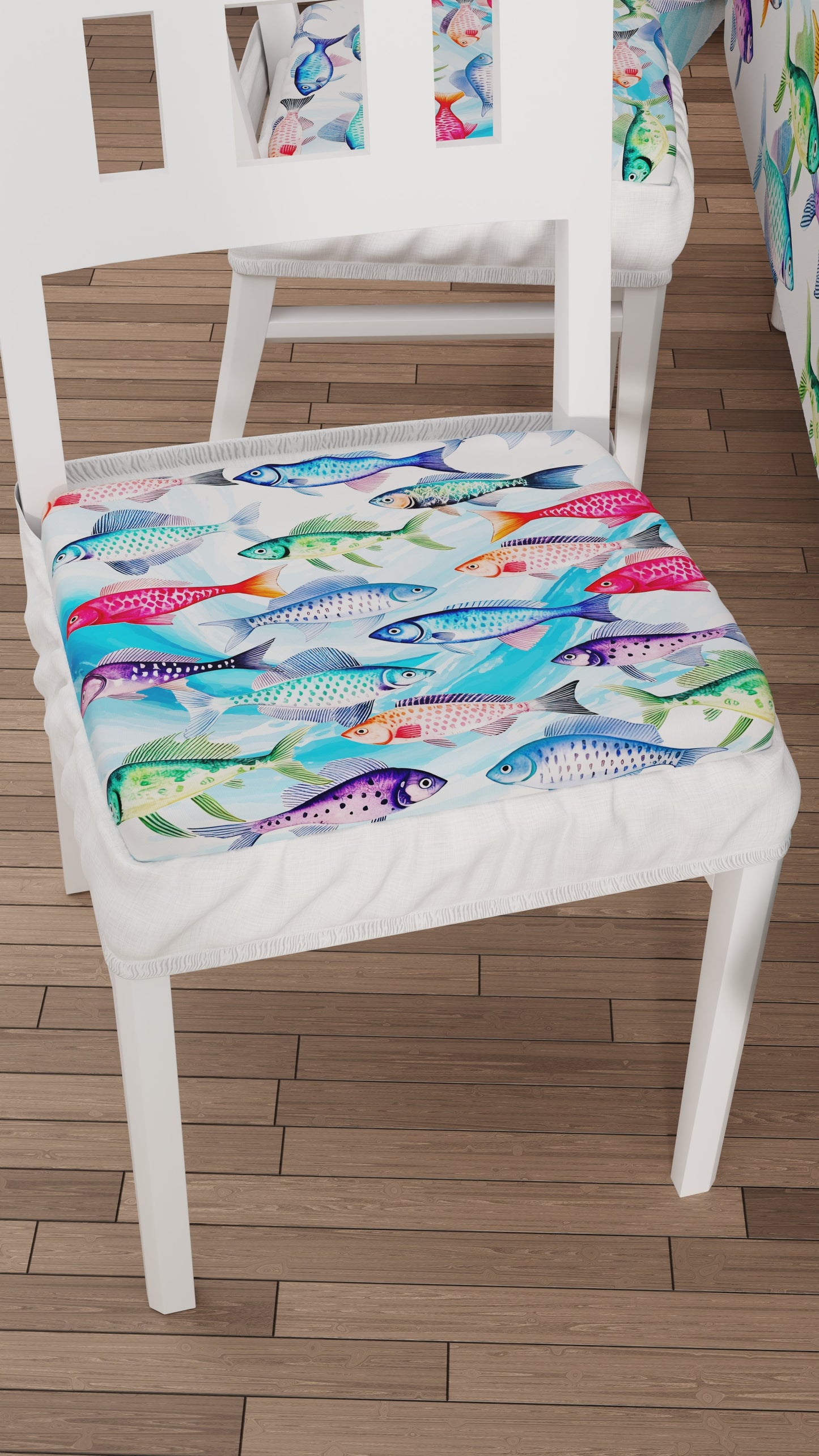 Cuscini per Sedie con Elastico Coprisedia in Stampa Digitale Fishes