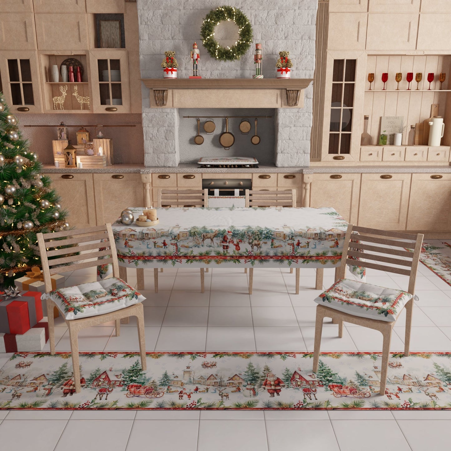 Tappeto Cucina Natalizio Antiscivolo Passatoia Natalizia Cucina lavabile Xmas Santa's Land