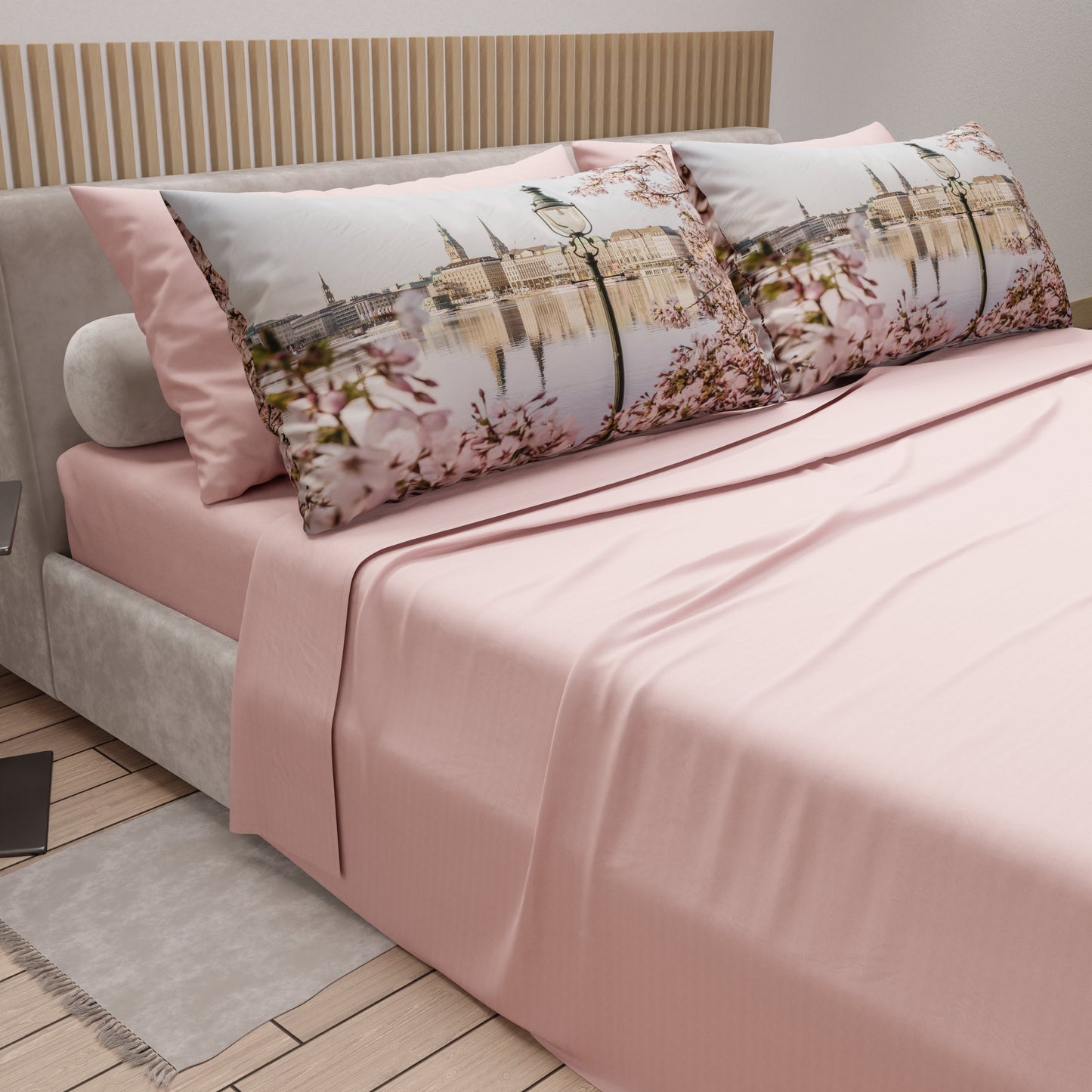 Lenzuola in Cotone, Completo Letto con Federe in Stampa Digitale Germania Cipria Chiaro