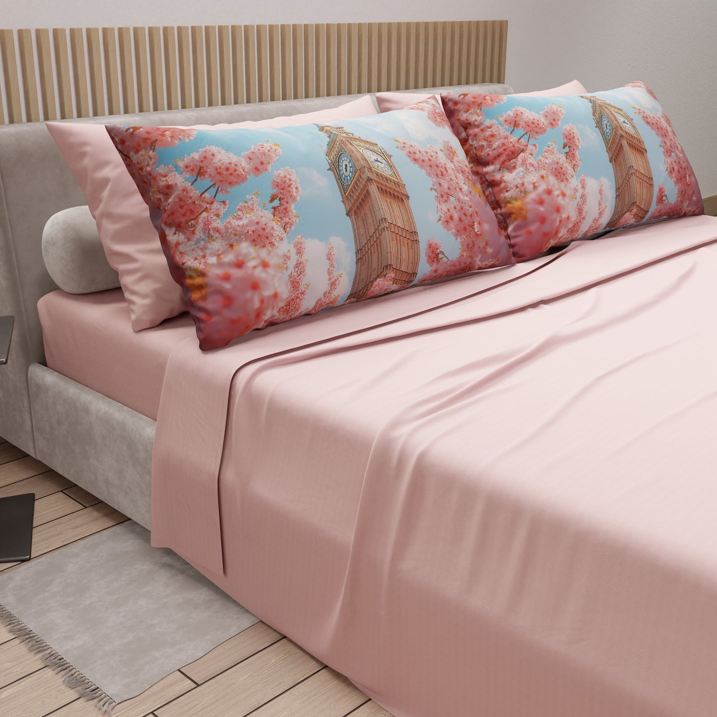 Lenzuola in Cotone, Completo Letto con Federe in Stampa Digitale Londra01 Cipria Chiaro