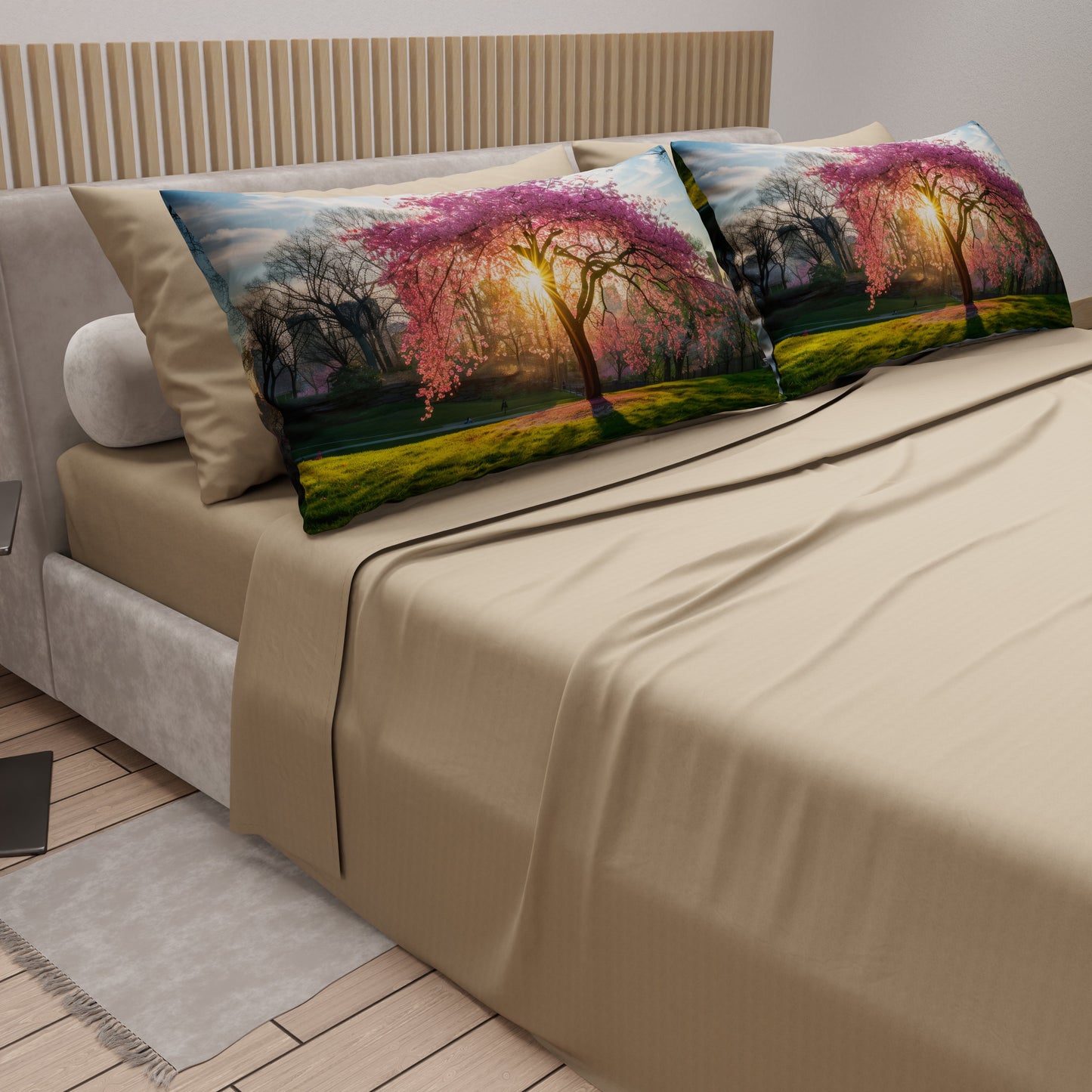 Lenzuola in Cotone, Completo Letto con Federe in Stampa Digitale Manhattan Beige