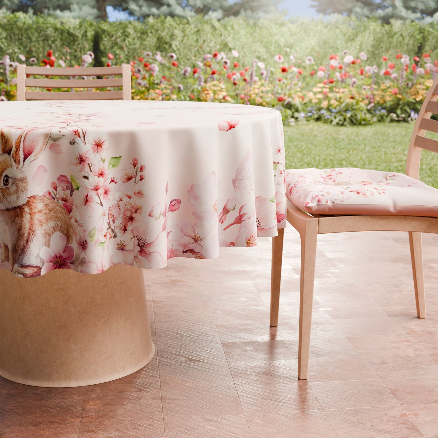 Tovaglia Rotonda Pasquale da Tavola Antimacchia, Copritavolo Pasqua da Cucina Fiore di Ciligio