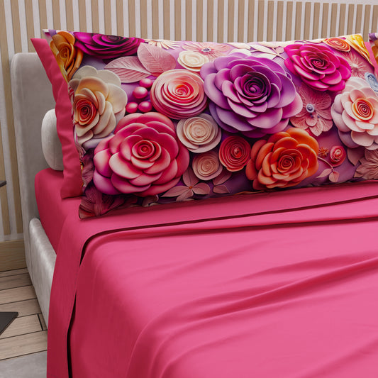 Lenzuola in Cotone, Completo Letto con Federe in Stampa Digitale Floreale 05-17