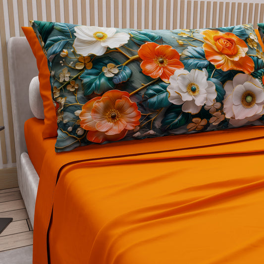 Lenzuola in Cotone, Completo Letto con Federe in Stampa Digitale Floreale 05-18