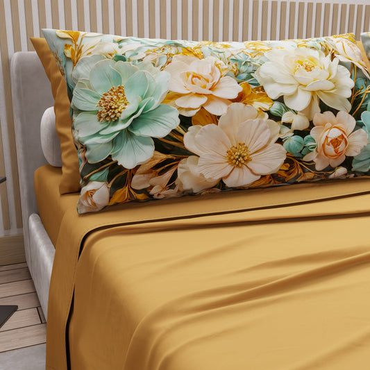 Lenzuola in Cotone, Completo Letto con Federe in Stampa Digitale Floreale 05-9