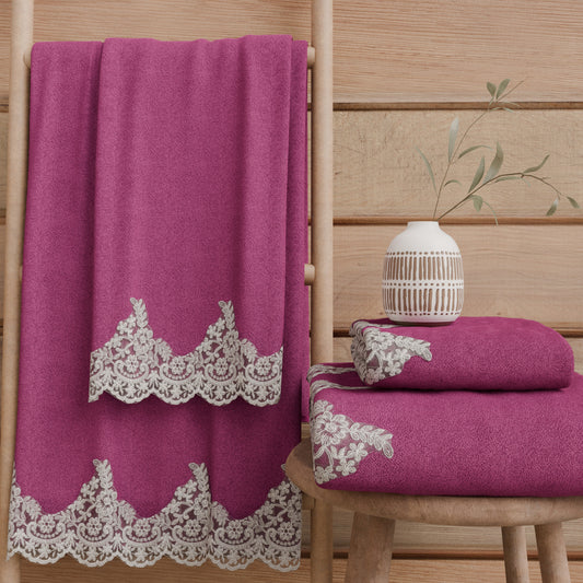 Asciugamani Bagno in Spugna in Pizzo Chantilly Fuxia