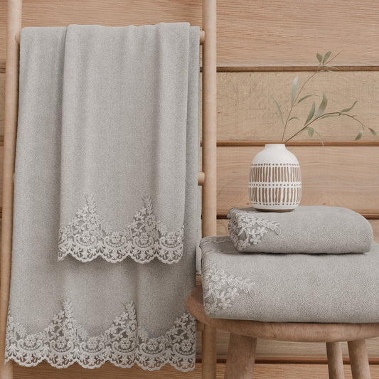Asciugamani Bagno in Spugna in Pizzo Chantilly Grigio
