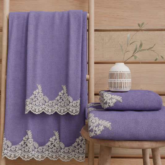 Asciugamani Bagno in Spugna in Pizzo Chantilly Viola