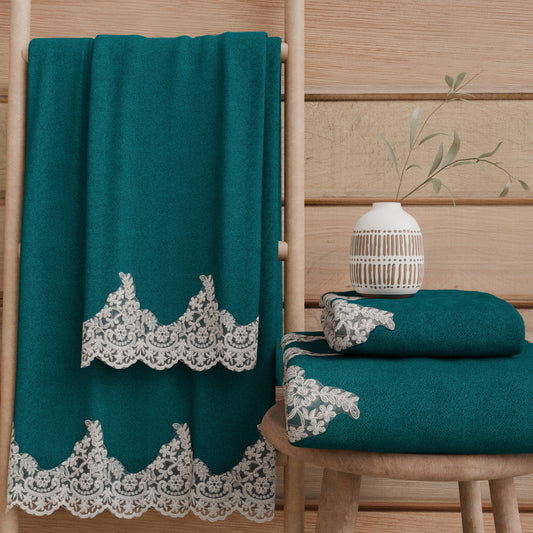 Asciugamani Bagno in Spugna in Pizzo Chantilly Ottanio