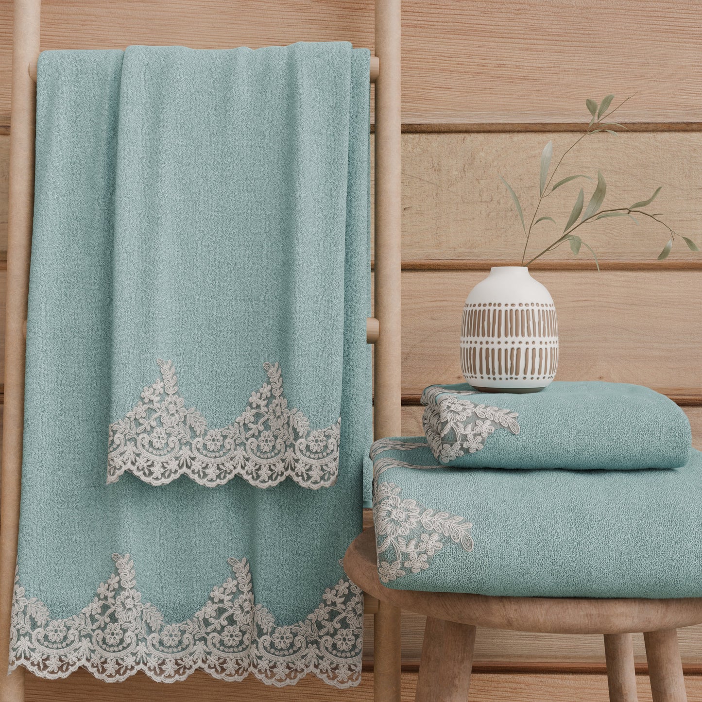 Asciugamani Bagno in Spugna in Pizzo Chantilly Carta da Zucchero