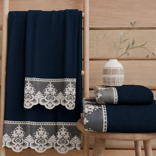 Asciugamani Bagno in Spugna in Pizzo Rebrode Blu