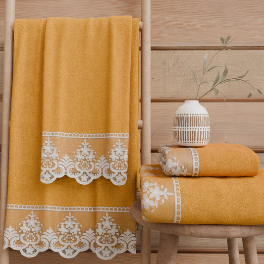 Asciugamani Bagno in Spugna in Pizzo Rebrode Arancio