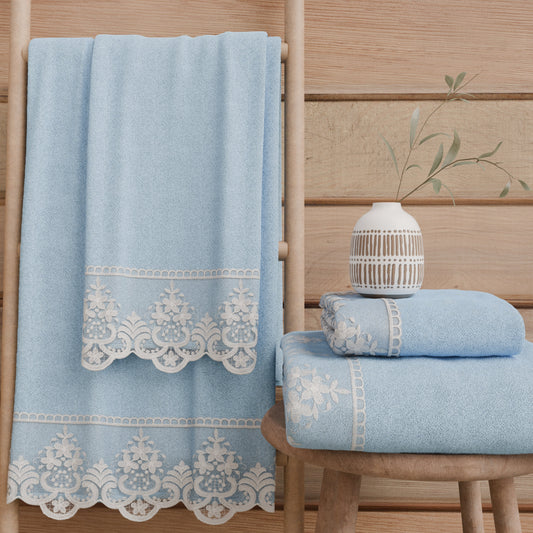Asciugamani Bagno in Spugna in Pizzo Rebrode Azzurro