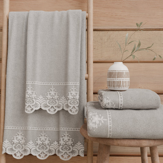 Asciugamani Bagno in Spugna in Pizzo Rebrode Grigio