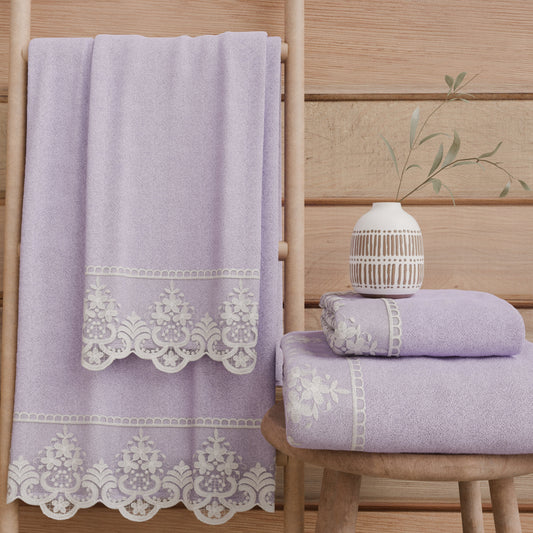 Asciugamani Bagno in Spugna in Pizzo Rebrode Lilla