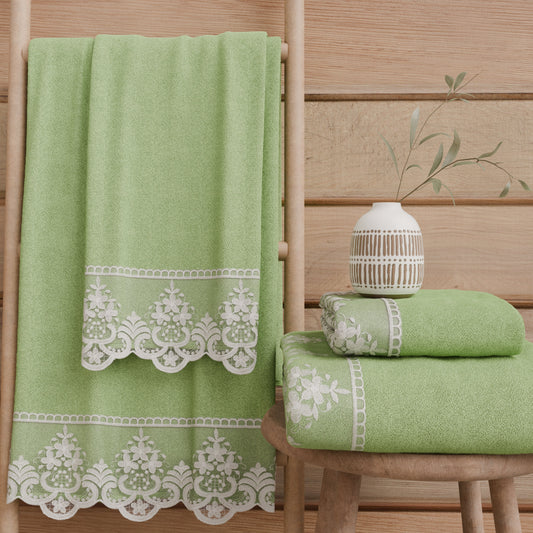 Asciugamani Bagno in Spugna in Pizzo Rebrode Salvia