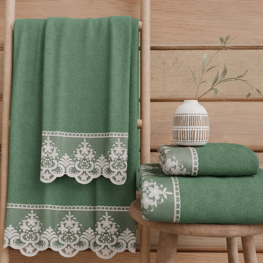 Asciugamani Bagno in Spugna in Pizzo Rebrode Verde