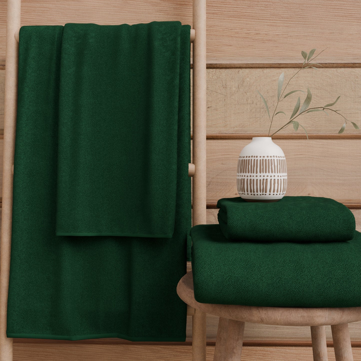 Asciugamani Bagno in Spugna Tinta Unita Verde Scuro