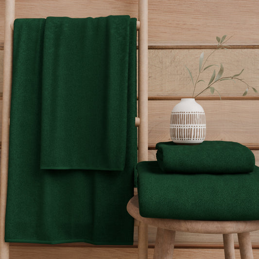 Asciugamani Bagno in Spugna Tinta Unita Verde Scuro