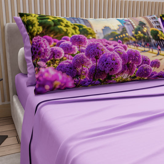 Lenzuola in Cotone, Completo Letto con Federe in Stampa Digitale Brasile Lilla