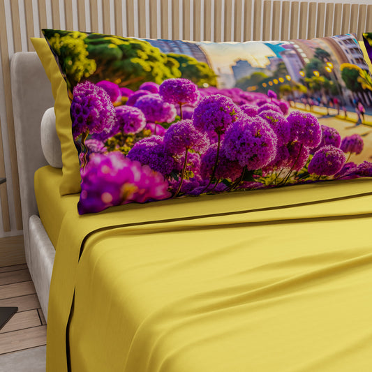 Lenzuola in Cotone, Completo Letto con Federe in Stampa Digitale Brasile Giallo