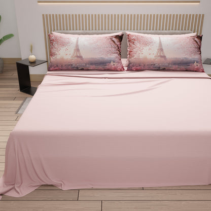 Lenzuola in Cotone, Completo Letto con Federe in Stampa Digitale Parigi Cipria chiaro