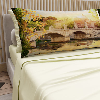 Lenzuola in Cotone, Completo Letto con Federe in Stampa Digitale Roma01 Panna