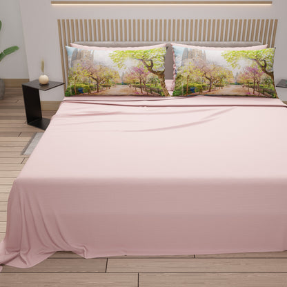 Lenzuola in Cotone, Completo Letto con Federe in Stampa Digitale Spagna Cipria Chiaro