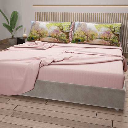 Lenzuola in Cotone, Completo Letto con Federe in Stampa Digitale Spagna Cipria Chiaro