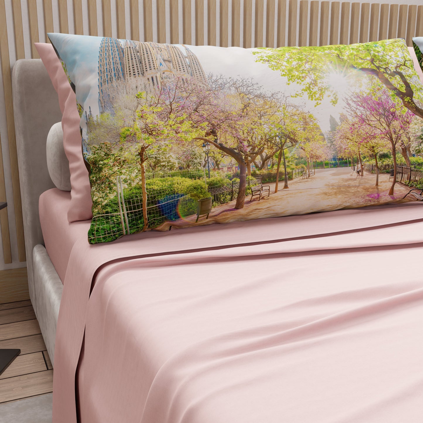Lenzuola in Cotone, Completo Letto con Federe in Stampa Digitale Spagna Cipria Chiaro