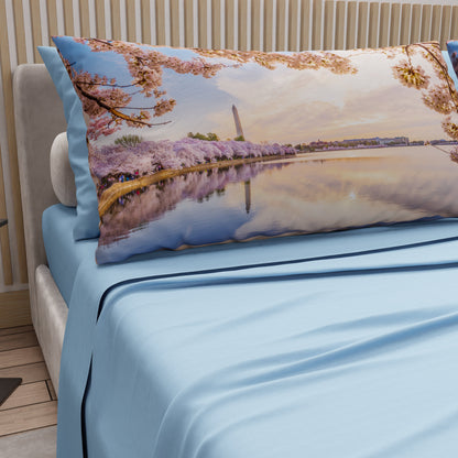 Lenzuola in Cotone, Completo Letto con Federe in Stampa Digitale Washington Celeste