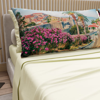 Lenzuola in Cotone, Completo Letto con Federe in Stampa Digitale Croazia Panna