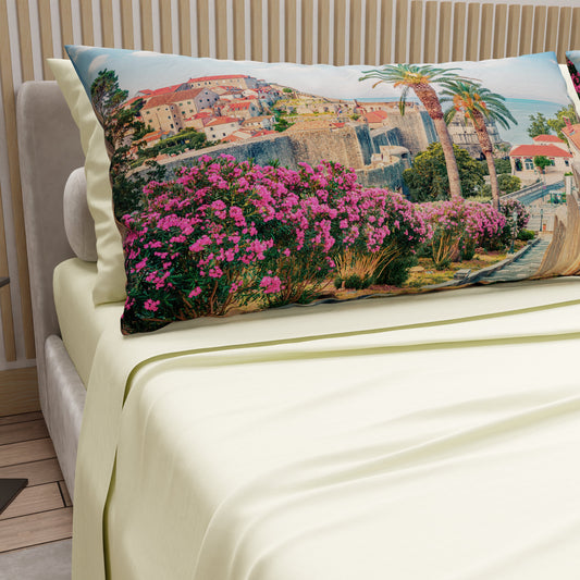 Lenzuola in Cotone, Completo Letto con Federe in Stampa Digitale Croazia Panna