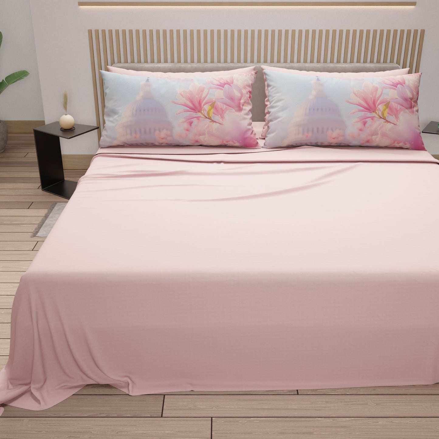 Lenzuola in Cotone, Completo Letto con Federe in Stampa Digitale Dublino Cipria Chiaro