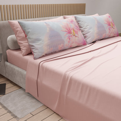 Lenzuola in Cotone, Completo Letto con Federe in Stampa Digitale Dublino Cipria Chiaro