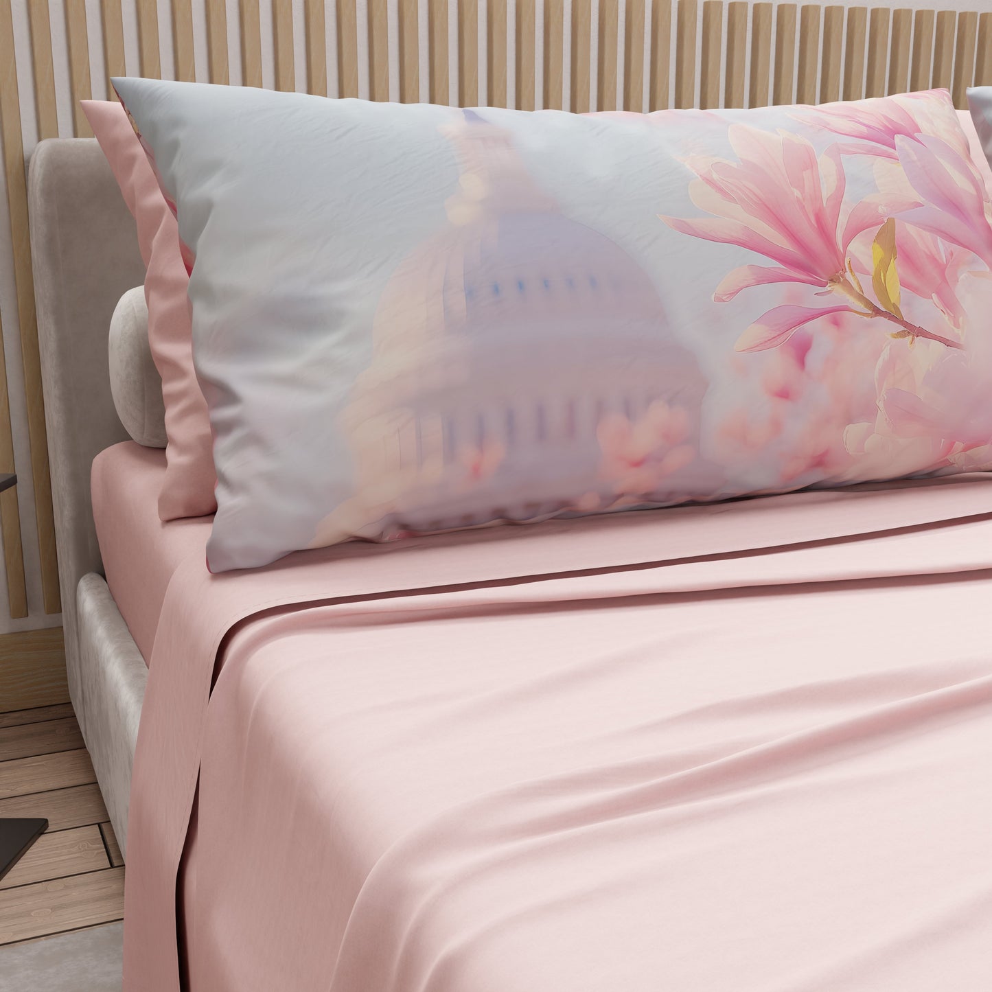 Lenzuola in Cotone, Completo Letto con Federe in Stampa Digitale Dublino Cipria Chiaro