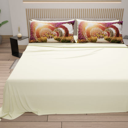 Lenzuola in Cotone, Completo Letto con Federe in Stampa Digitale Dubai Panna