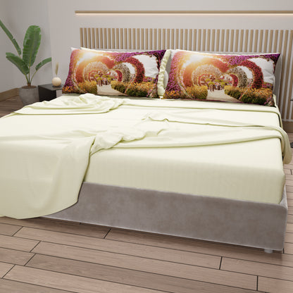 Lenzuola in Cotone, Completo Letto con Federe in Stampa Digitale Dubai Panna