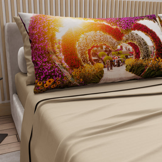 Lenzuola in Cotone, Completo Letto con Federe in Stampa Digitale Dubai Beige