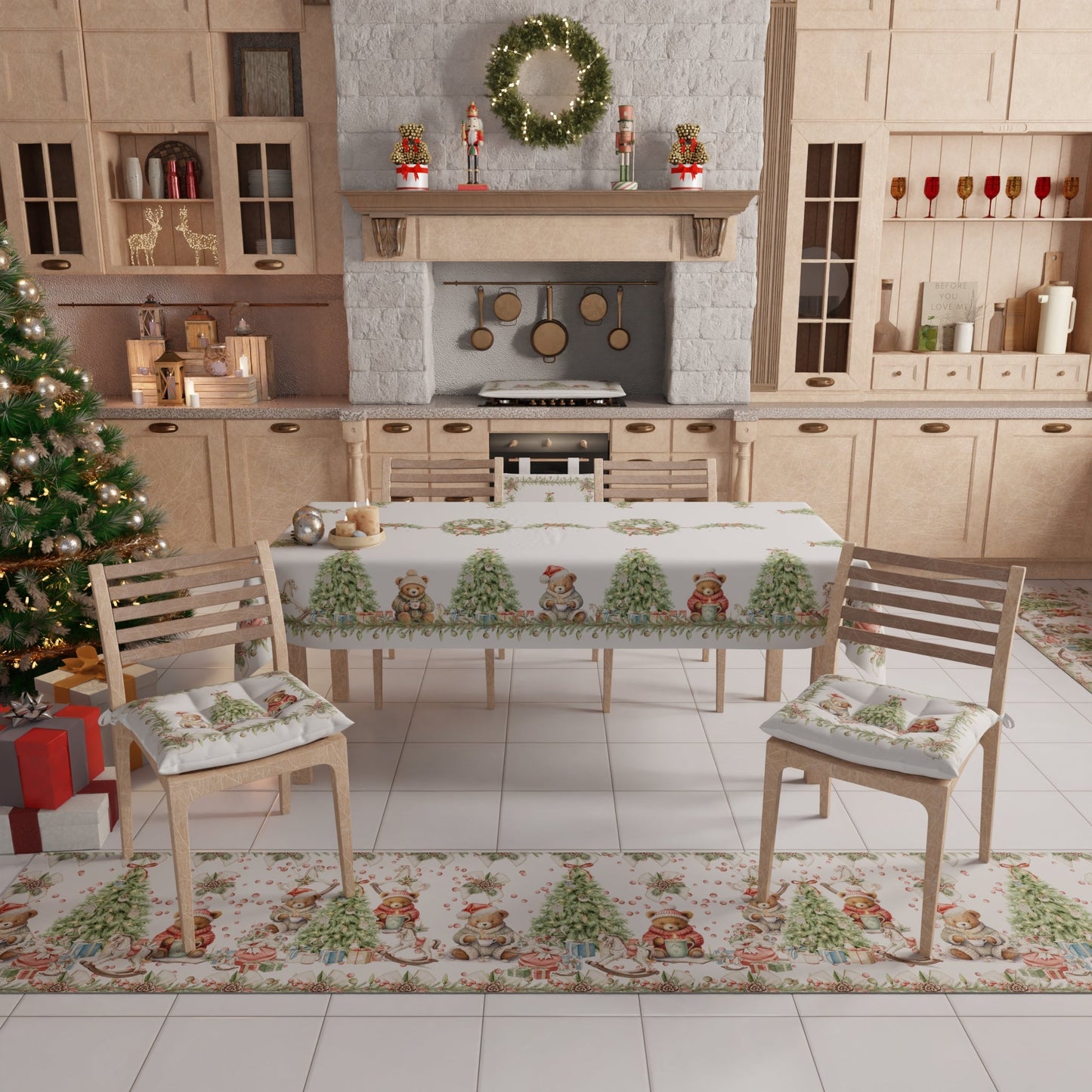 Tappeto Cucina Natalizio Antiscivolo Passatoia Natalizia Cucina lavabile Xmas Bears