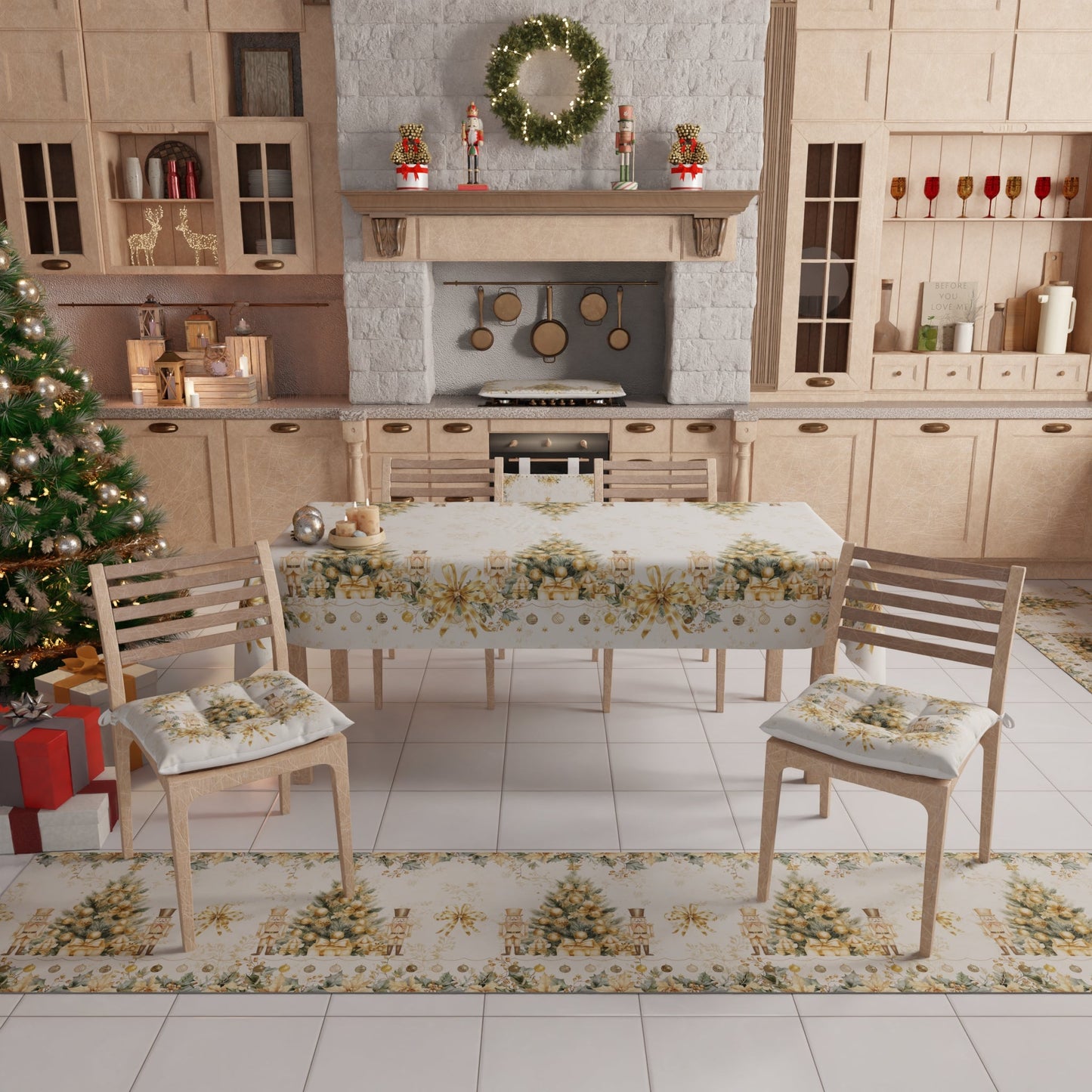 Tappeto Cucina Natalizio Antiscivolo Passatoia Natalizia Cucina lavabile Xmas Gold