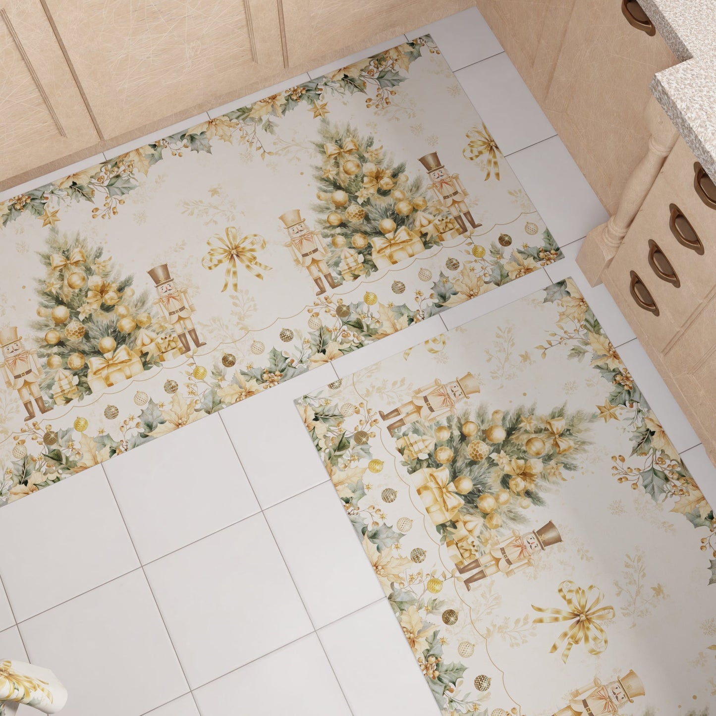 Tappeto Cucina Natalizio Antiscivolo Passatoia Natalizia Cucina lavabile Xmas Gold