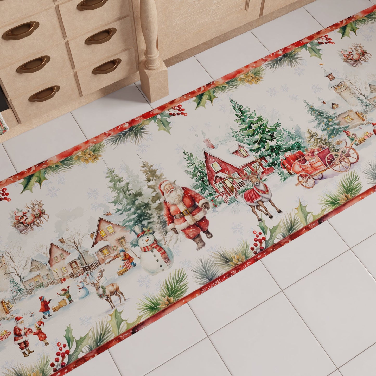 Tappeto Cucina Natalizio Antiscivolo Passatoia Natalizia Cucina lavabile Xmas Santa's Land