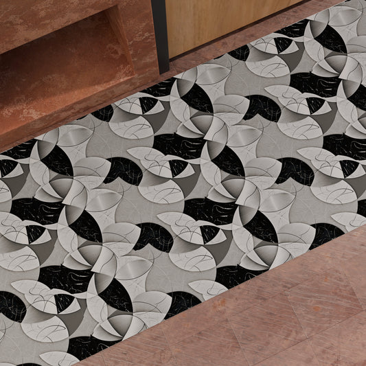 Tappeto Cucina Antiscivolo Passatoia Cucina lavabile, Cucina Geo - Cerchio NERO ARGENTO