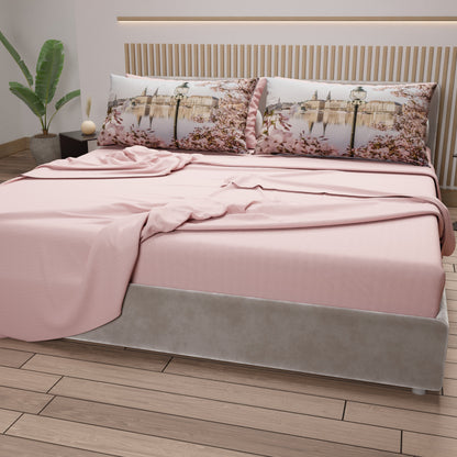 Lenzuola in Cotone, Completo Letto con Federe in Stampa Digitale Germania Cipria Chiaro