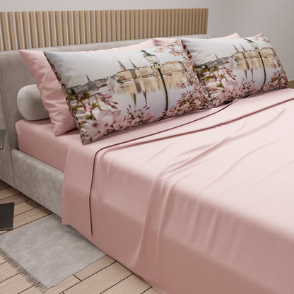 Lenzuola in Cotone, Completo Letto con Federe in Stampa Digitale Germania Cipria Chiaro