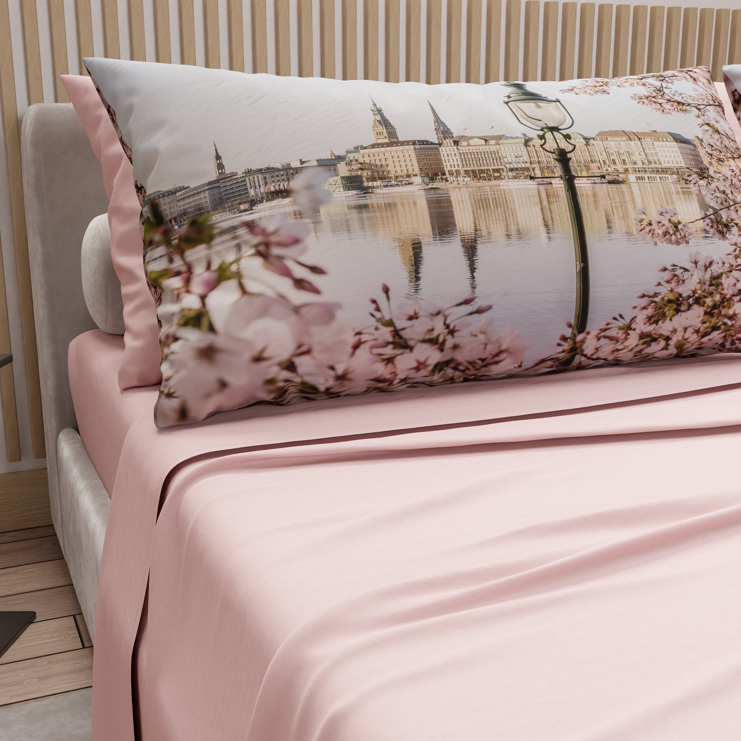 Lenzuola in Cotone, Completo Letto con Federe in Stampa Digitale Germania Cipria Chiaro