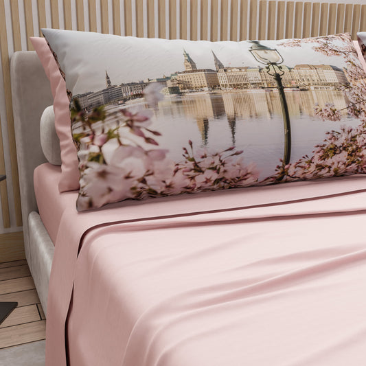 Lenzuola in Cotone, Completo Letto con Federe in Stampa Digitale Germania Cipria Chiaro